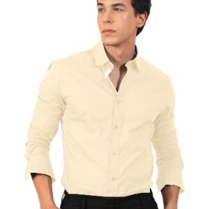 Pinkmint Men's Long Sleeve Button Down White Shirt for Men Collared Casual Formal Solid Shirt