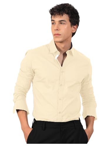 Pinkmint Men's Long Sleeve Button Down White Shirt for Men Collared Casual Formal Solid Shirt