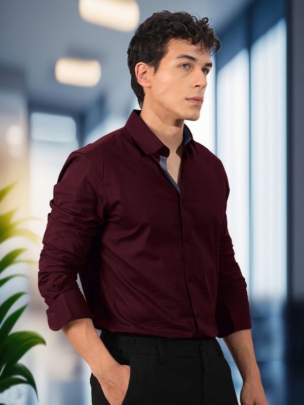 Pinkmint Men's Long Sleeve Button Down Shirt for Men Collared Casual Formal Solid Shirt - Image 2