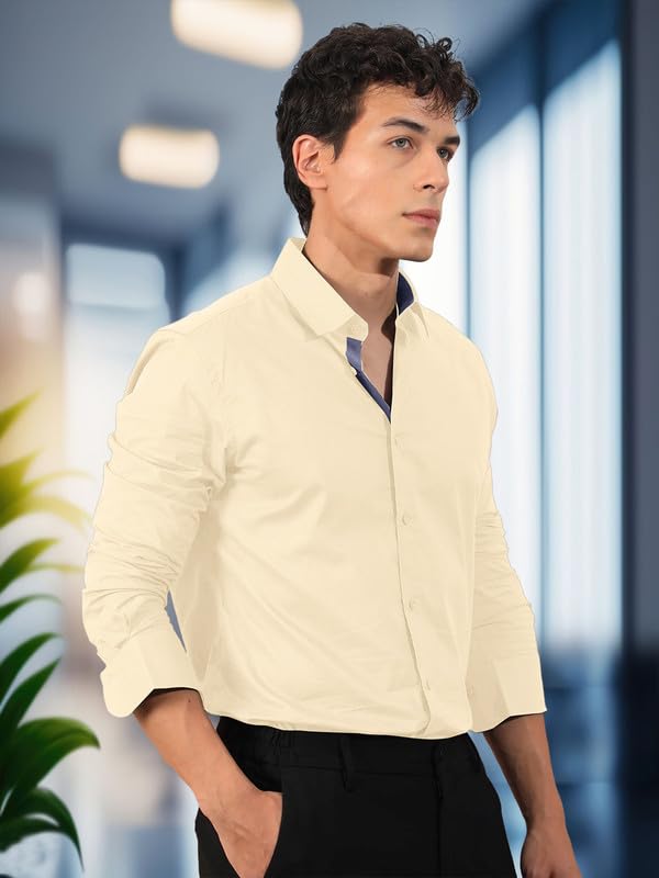 Pinkmint Men's Long Sleeve Button Down White Shirt for Men Collared Casual Formal Solid Shirt - Image 2