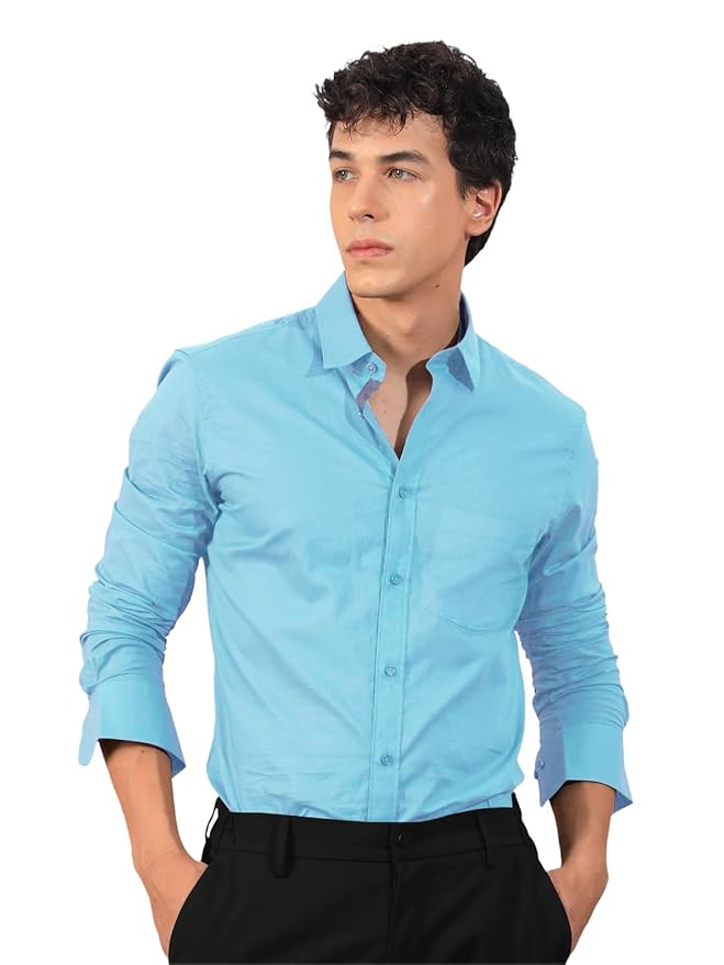 Pinkmint Men's Long Sleeve Button Down Shirt for Men Collared Casual Formal Solid Shirt